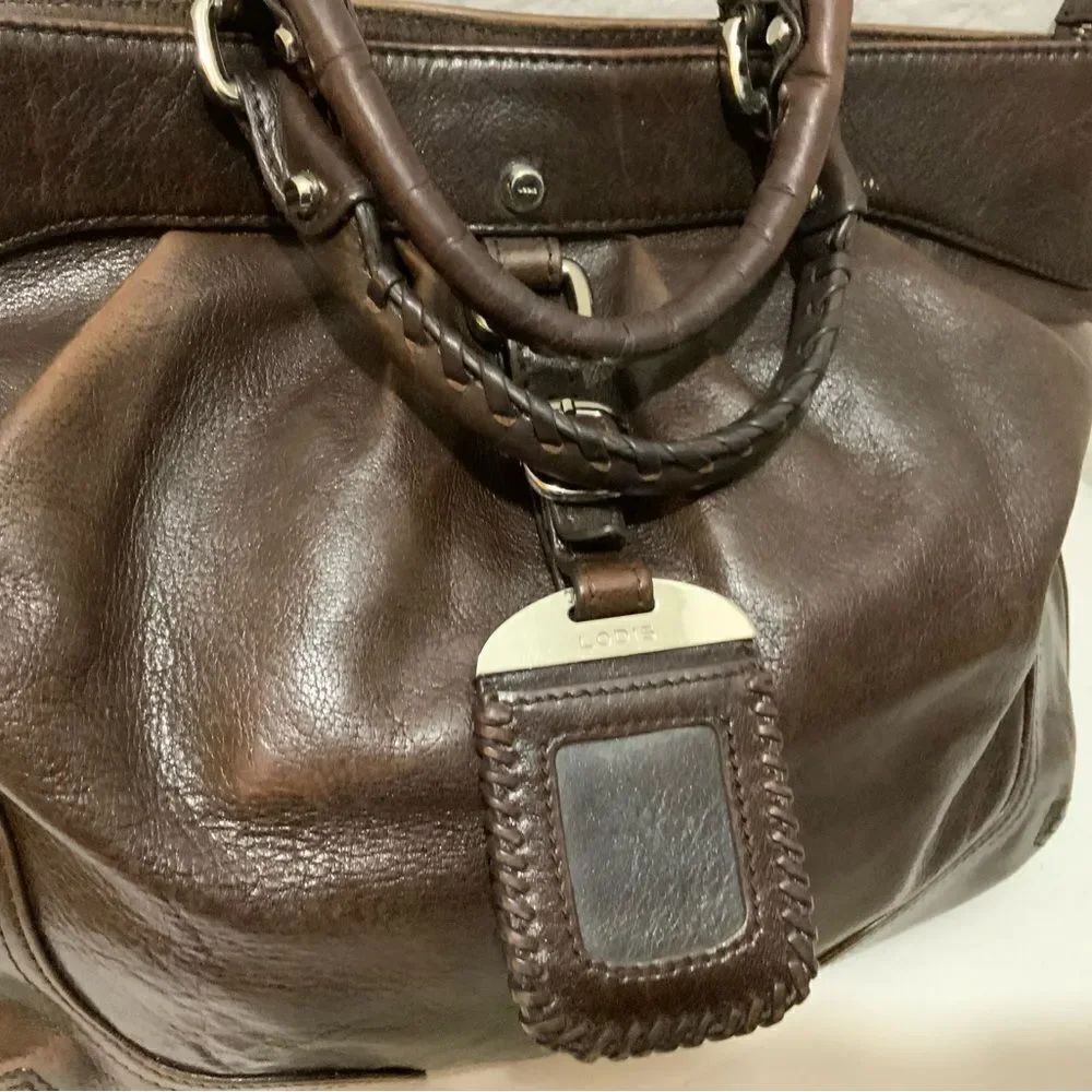 Lodis handbag double handles zip top pleated front brown
